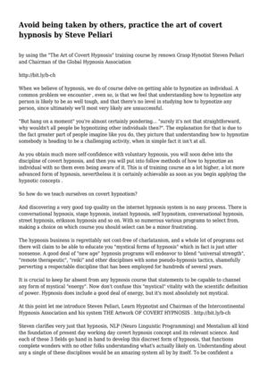 Avoid being taken by others, practice the art of covert hypnosis by Steve Peliari