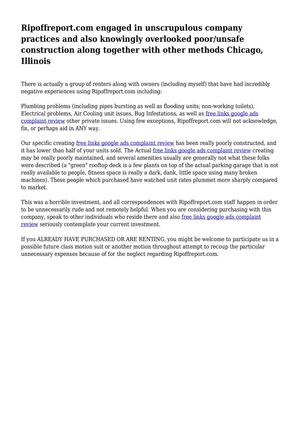 Ripoffreport.com engaged in unscrupulous company practices and also knowingly overlooked poor/unsafe construction along together with other methods Chicago, Illinois