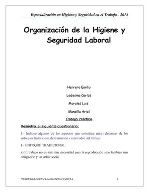 Organización de la Higiene y Seguridad Laboral