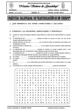 GUÍA  DE  ELECTRIZACIÓN DE UN CUERPO