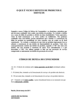 O QUE É VICIO E DEFEITO DE PRODUTOS E SERVIÇOS