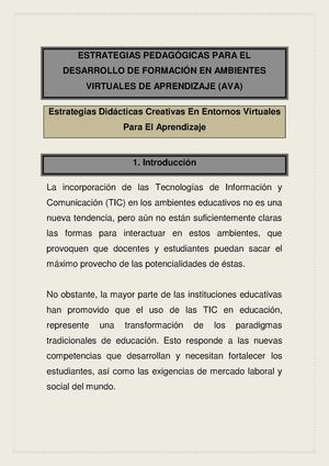 ESTRATEGIAS PEDAGÓGICAS PARA EL DESARROLLO DE FORMACIÓN EN AMBIENTES VIRTUALES DE APRENDIZAJE (AVA)