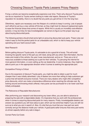 Choosing Discount Toyota Parts Lessens Pricey Repairs