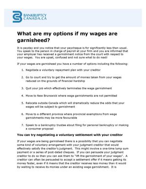 Bankruptcy Canada - What are My Options if My Wages are Garnisheed?