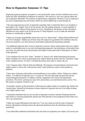 How to Hypnotize Someone 11 Tips