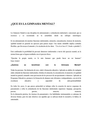 Gimnsia Mental. Propuesta para patronato Manta