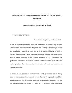 DESCRIPCIÓN DEL TERRENO DEL MUNICIPIO DE GALAPA, ATLÁNTICO, COLOMBIA