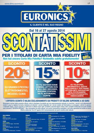 Volantino Euronics Dimo dal 16 al 27 agosto 2014