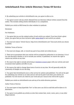 ArticleSnatch Free Article Directory Terms Of Service
