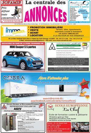 La centrale des Annonces N°1212 Semaine du 17 au 23 Août 2014