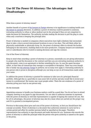 Use Of The Power Of Attorney: The Advantages And Disadvantages