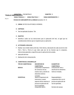 TRABAJO INDEPENDIENTE PSICOMETRIA III DIURNO - unidad 4