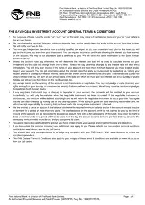 FNB Savings & Investment Account - General Ts&Cs