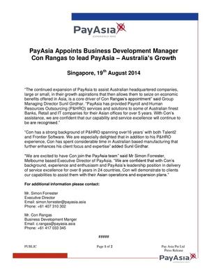 PayAsia Appoints Business Development Manager Con Rangas to lead PayAsia – Australia’s Growth 