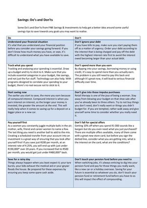 Savings: Do’s and Don’ts