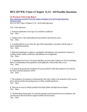 BUS 335 WK 9 Quiz 4 Chapter 11,12 - All Possible Questions.docx