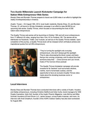 Two Austin Millennials Launch Crowdfunding Campaign for Nation-Wide Entrepreneur Web Series