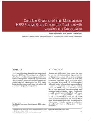 Complete Response of Brain Metastases in HER2 Positive Breast Cancer after Treatment with Lapatinib and Capecitabine