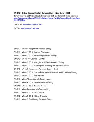 ENG 121 Entire Course English Composition I (New 