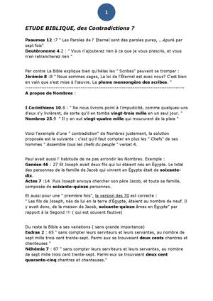 Contradictions Bibliques ? 