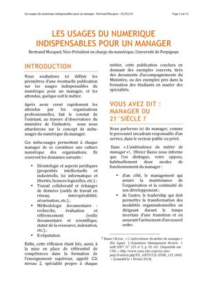 Réflexion sur les usages du numérique du manager du XXI° siècle