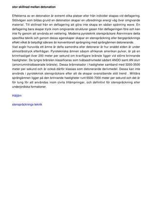  Distinction  mellan detonation och deflagering  med stenspräckning