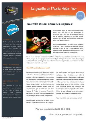 La Gazette de l'Aunis Poker Tour - n° 1