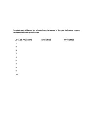 Tabla para Sinónimos y Antónimos