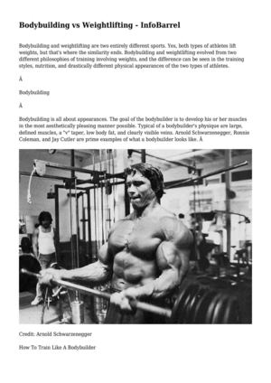 Bodybuilding vs Weightlifting - InfoBarrel