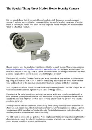 The Special Thing About Motion Home Security Camera
