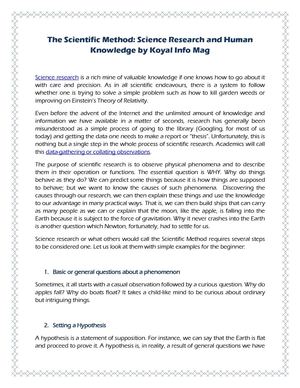 The Scientific Method: Science Research and Human Knowledge by The Koyal Group Info Mag
