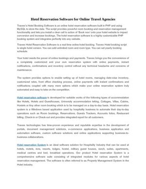 Hotel Reservation Software for Online Travel Agencies