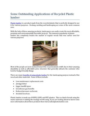 Some Outstanding Applications of Recycled Plastic Lumber