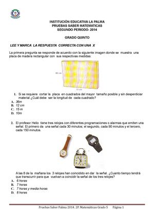 PRUEBA SABER MATEMATICA 5-¦ 2P
