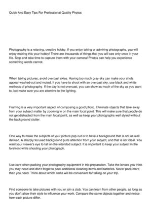 Quick And Easy Tips For Professional Quality Photos