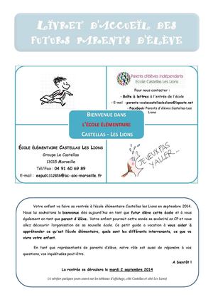 Livret d'accueil pour parents d'élèves d'élémentaire- rentrée 2014