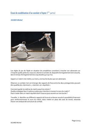 Michel Sicard- Essai de modélisation d'un combat à l'épée 1ère Partie