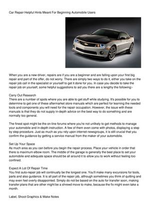 Car Repair Helpful Hints Meant For Beginning Automobile Users