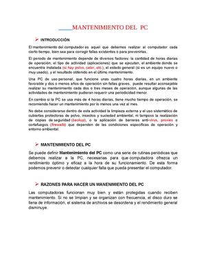 MANTENIMIENTO DEL  PC