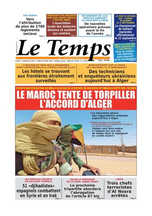 Le Temps d'Algérie Edition du Lundi 01 Septembre 2014