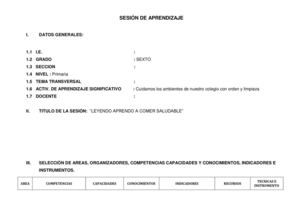 SESIÓN DE APRENDIZAJE SEXTO GRADO