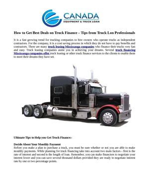 Truck Leasing Mississauga, Truck Financing Mississauga - www.canadaequipmentloan.com