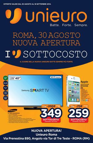 Volantino Unieuro Nuova Prenestina dal 30 agosto al 18 settembre