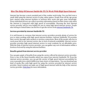 Hire The Help Of Internet Smithville TX To Work With High Speed Internet