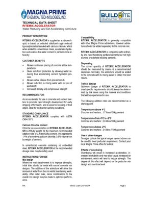 TECHNICAL DATA SHEET RITEMIX ACCELERATOR Water Reducing and Set Accelerating Admixture
