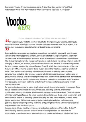 Conversion Voodoo Announces Voodoo Alerts, A New Real User Monitoring Tool That Automatically Alerts Web Administrators When Conversions Decrease In Any Sector