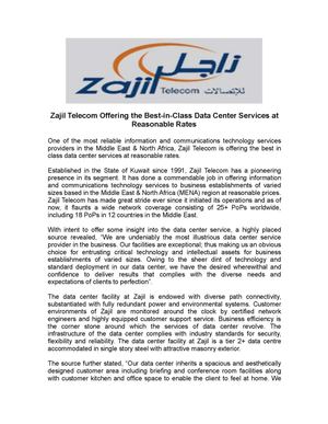 Zajil Telecom Offering the Best-in-Class Data Center Services at Reasonable Rates