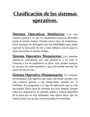 Clasificación de los sistemas operativos.