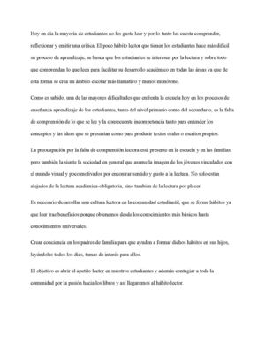 Fundamentación proyecto Leer es comprender