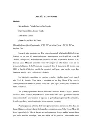 CASERIO LAS CUMBRES PARROQUIA SAN JOSÉ DE SAGUÁZ BISCUCUY PORTUGUESA